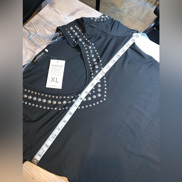 NWT Fancyqube Silver Studded Black Long Sleeve V Neck Dress - Picture 6 of 11